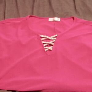 Women's Pink Top with Lace-Up Detail